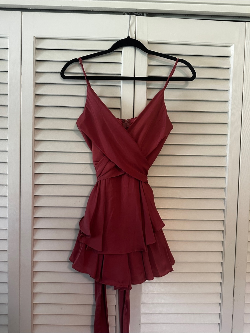 Angel Biba Wine Red Ruffle Wrap Mini Dress